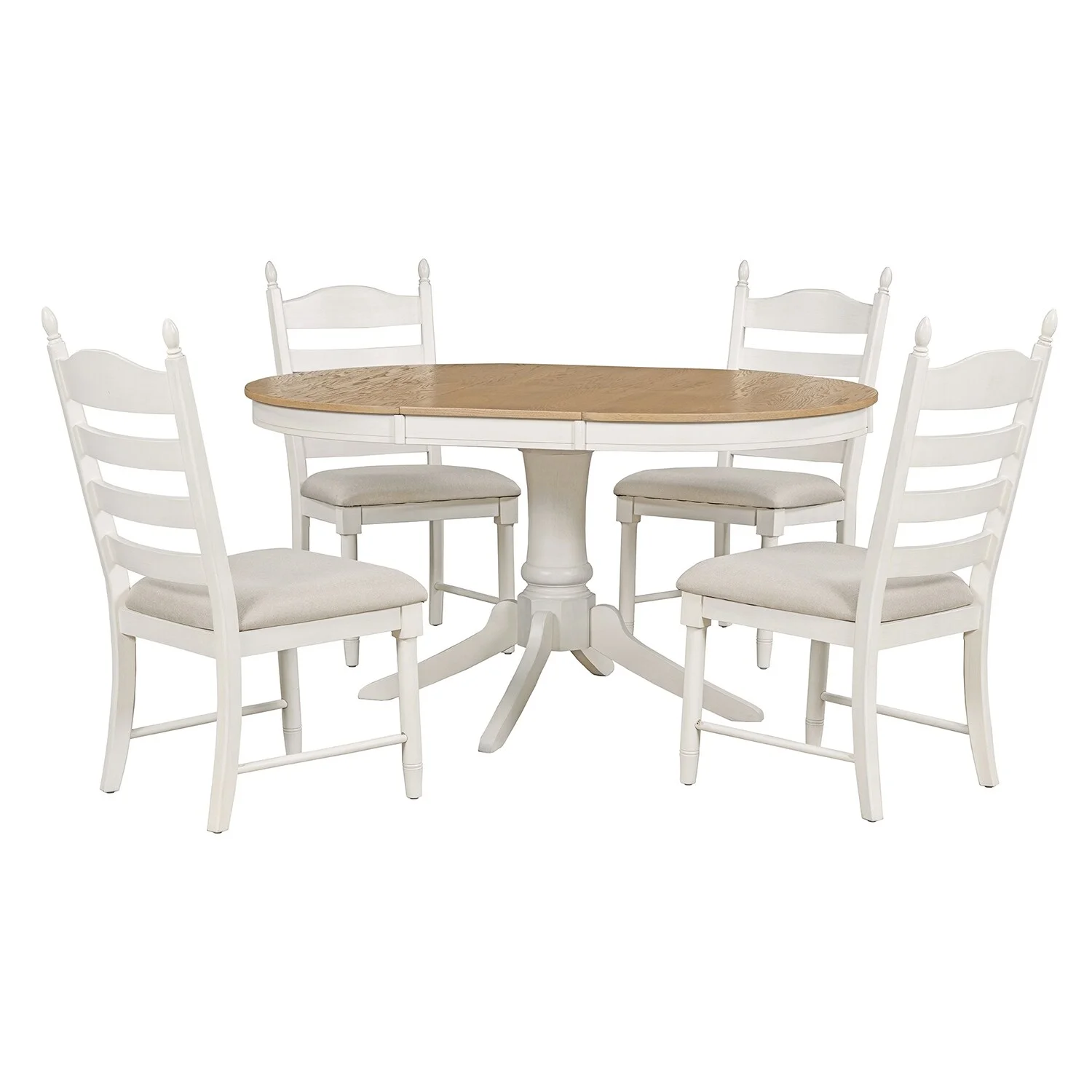 5-Piece Dining Table Set,Extendable Table and 4 Upholstered Chairs Natural+White