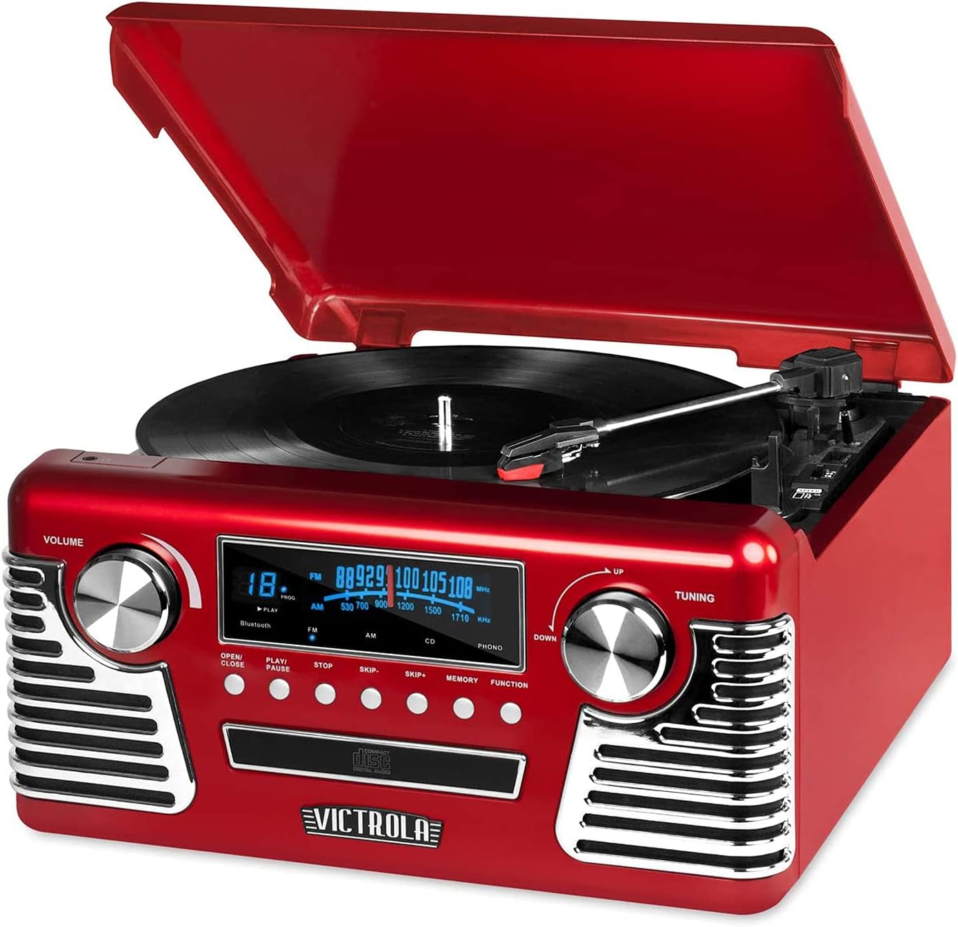 Victrola 50's Retro Bluetooth Record Player & Multimedia Center with Built-in Speakers - 3-Speed Turntable, CD Player