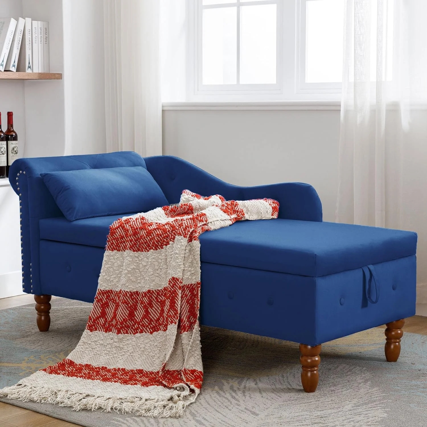 Chaise Lounge Indoor,Velvet Lounge Chair With Storage And Pillow