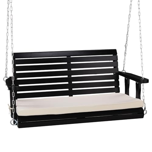 VINGLI Heavy Duty 880 LBS Patio Wooden Porch Swing Outdoor with Extra Cushion