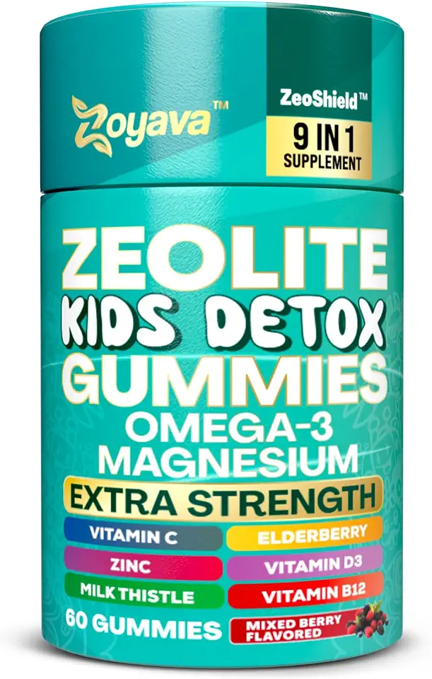 Zeolite Kids Detox Gummies - 9-in-1 Extra Strength Formula with Zeolite, Omega-3, Magnesium, Elderberry, Zinc, Vitamin C, Vitamin D3, B12