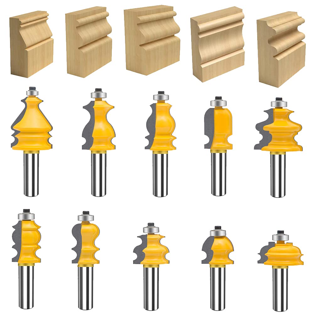TAIWAIN 1/4 Inch Shank Router Bit Set 6 Finger Joint Woodworking Cutter 3PCS, Reversible Finger Glue Joinery Router Bits