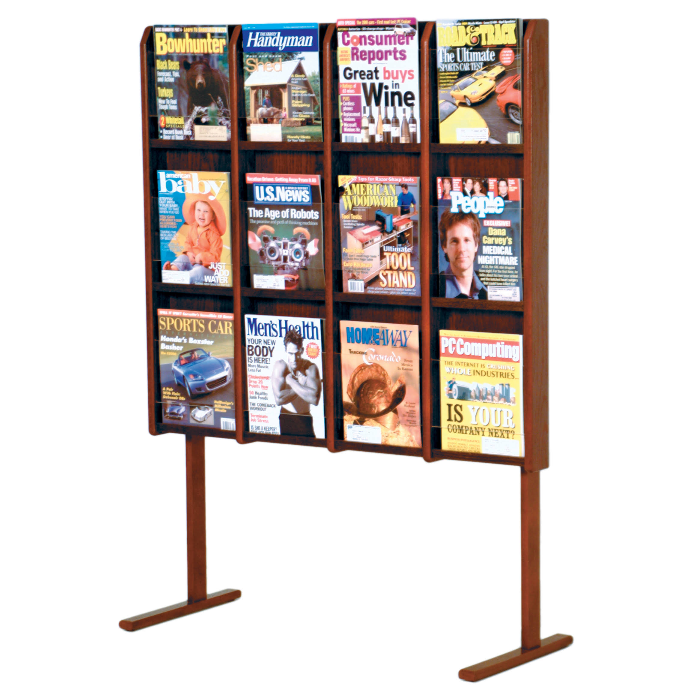 Wooden Mallet Divulge 12 Magazine Floor Display Mahogany