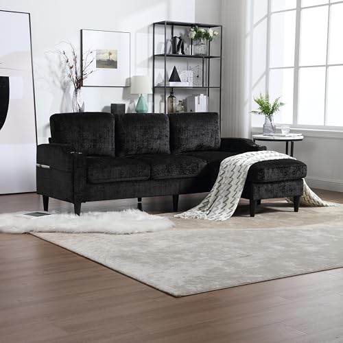 77'' Convertible Sectional Sofa Couch, L Shaped Couch 3 Seat Sofa Sectional with Reversible Storage Ottoman Bench & Cup Holder