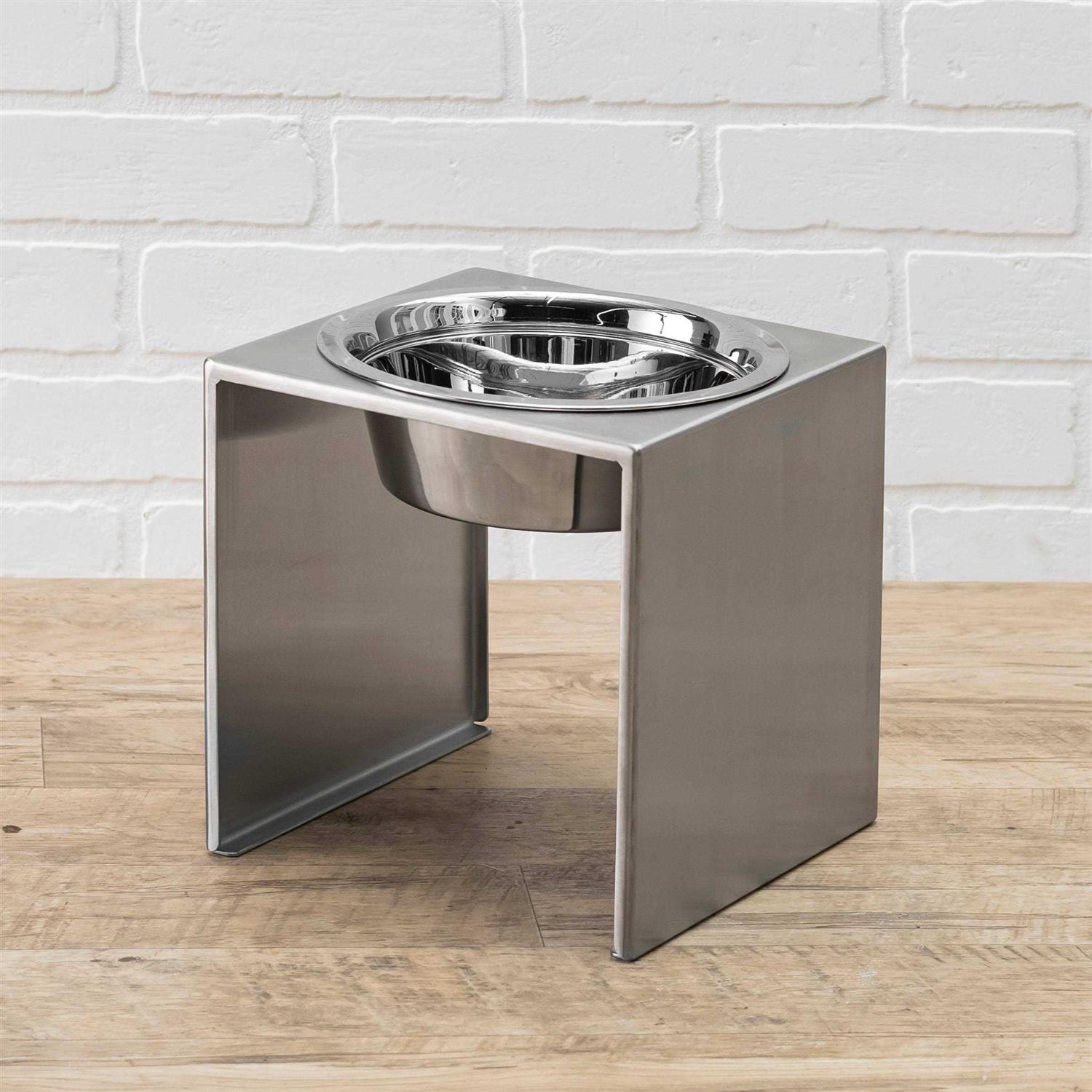 NMN Designs Slate Single Bowl Elevated Diner Tall Raised Dog Feeder Brushed Stainless Small Medium Breeds Pet Feeding - Pet Supplies online store