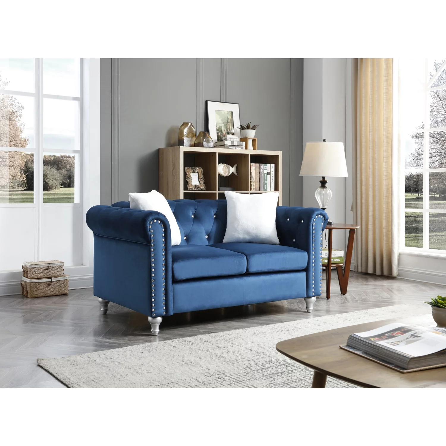 Homestock Coastal Cottage G861A-L Loveseat , Navy Blue