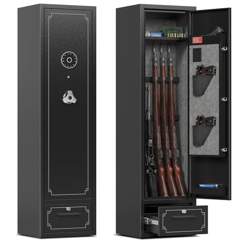 6 Gun Safe,Gun Safe for Rifles and Pistols,Gun Cabinet for Rifles and Shotguns with Drawer,Electronic Rifle Safe,Gun Safes & Cabinets with LED Light