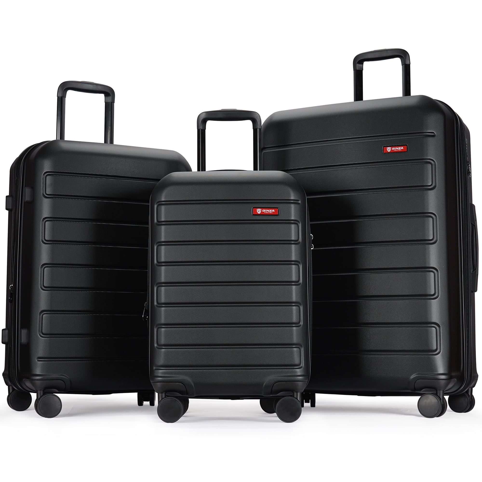 GinzaTravel 3 Piece Expandable Luggage Sets,Large Hard Side Suitcase with Wheels&TSA Lock,Black