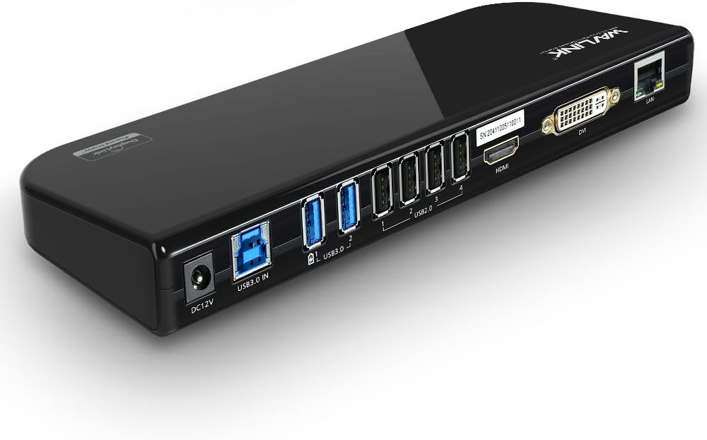 WAVLINK Universal Docking Station Dual Monitor, Laptop Docking Station with 6 USB 3.0 Ports, HDMI & DVI/VGA, Gigabit Ethernet, Audio