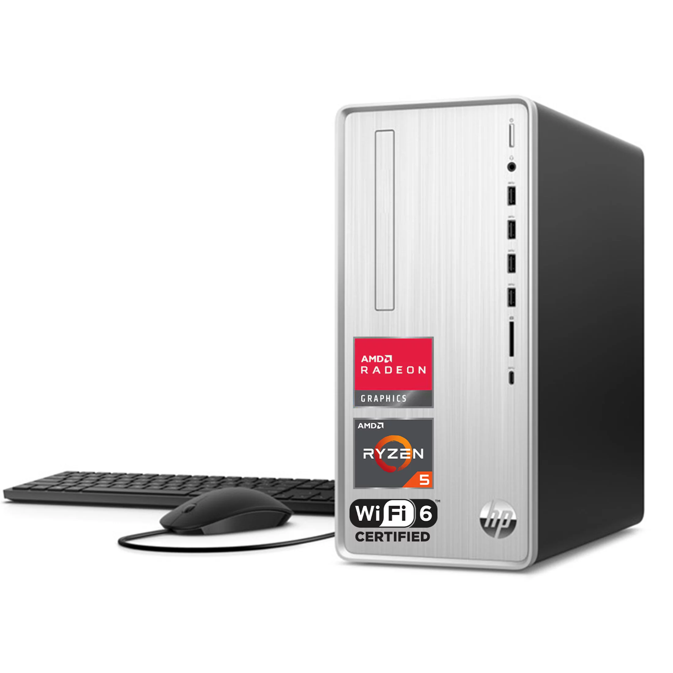 HP Pavilion Tower Desktop, AMD Ryzen 5 5600G, 64GB DDR4 RAM, 2TB PCIe SSD + 2TB HDD, SD Card Reader, VGA, HDMI, Wi-Fi 6, Wired KB & Mouse