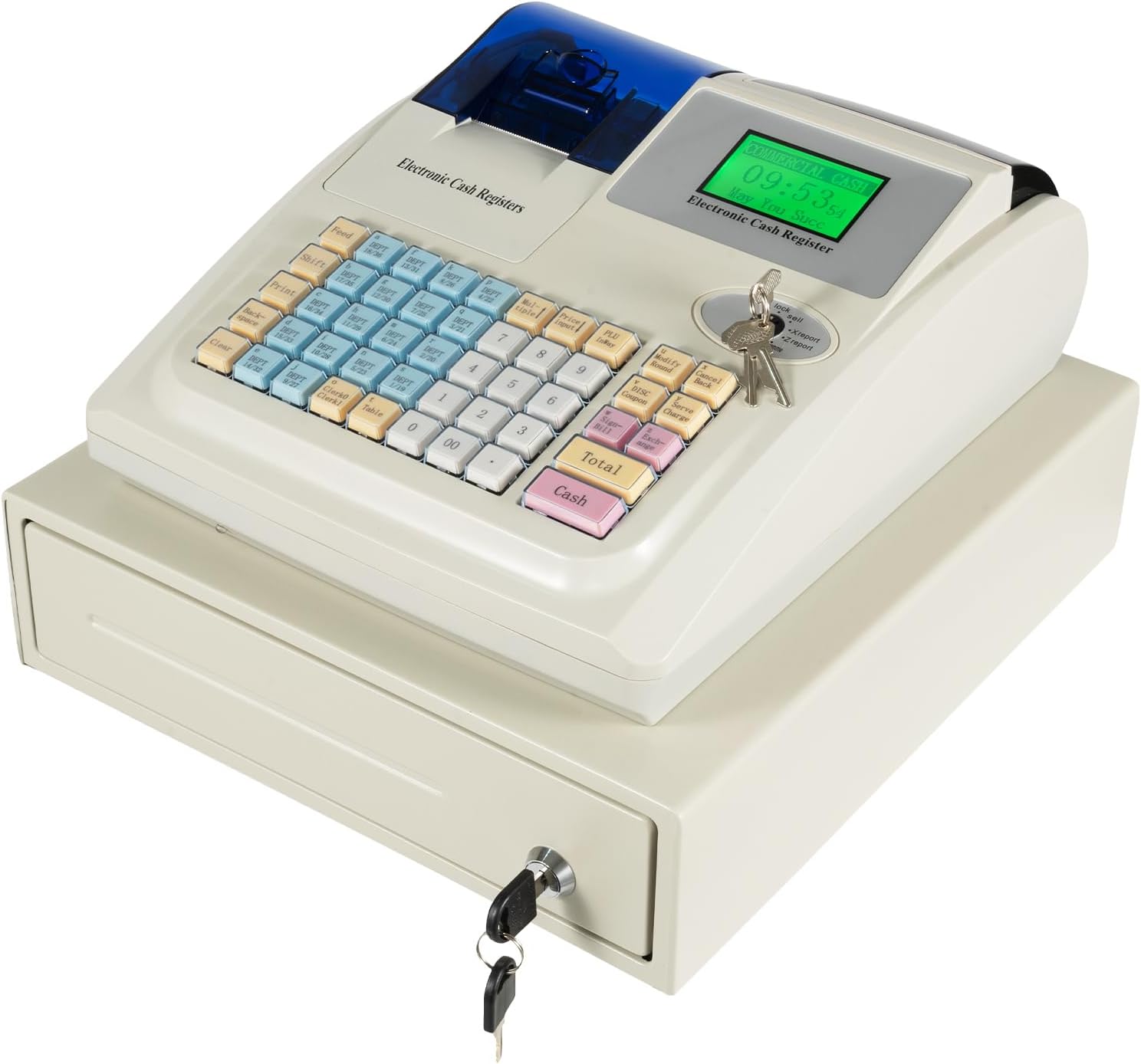 Cash Register, Small Business Electronic Cash Register 48 Keyboards Multifunctional Cash Register with Quick Load Thermal Printer