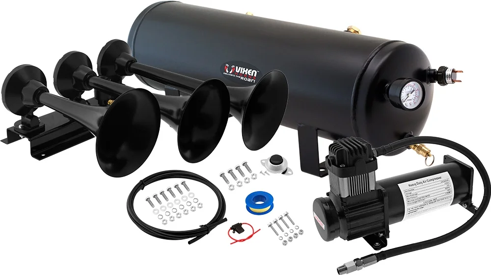 Vixen Horns Train Horn Kit for Trucks/Car/Semi. Complete Onboard System- 200psi Air Compressor, 3 Gallon Tank