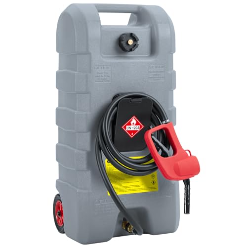 15 Gallon Fuel Caddy, Portable Gas Tank with Fluid Transfer Siphon Pump and 10-Foot Long Hose