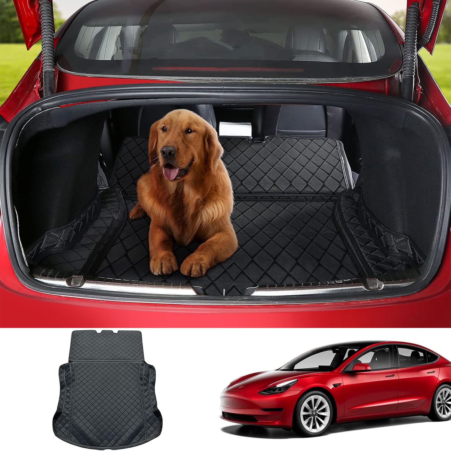 TAUTO Tesla Model Y Trunk Pet Mat Liner Cargo Mats Waterproof Trunk Dog Mat Rear Seat Cover Protector Accessories 2022 2021 2020(Black)