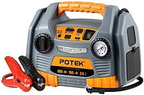 POTEK Jump Starter 900 Peak Amps Power Station with 150 PSI Air compressor with 2.4A USB Port