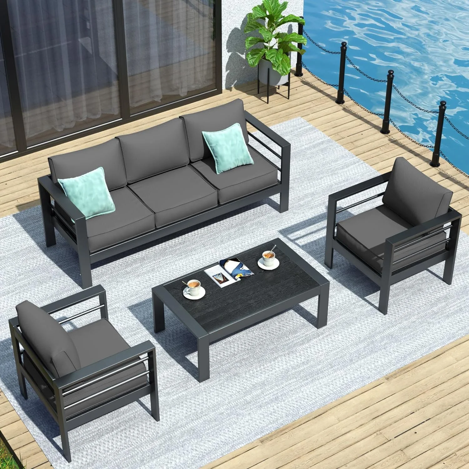 Poteban Aluminum Patio Furniture,Outdoor Metal Sectional Sofa with Table and Waterproof Covers