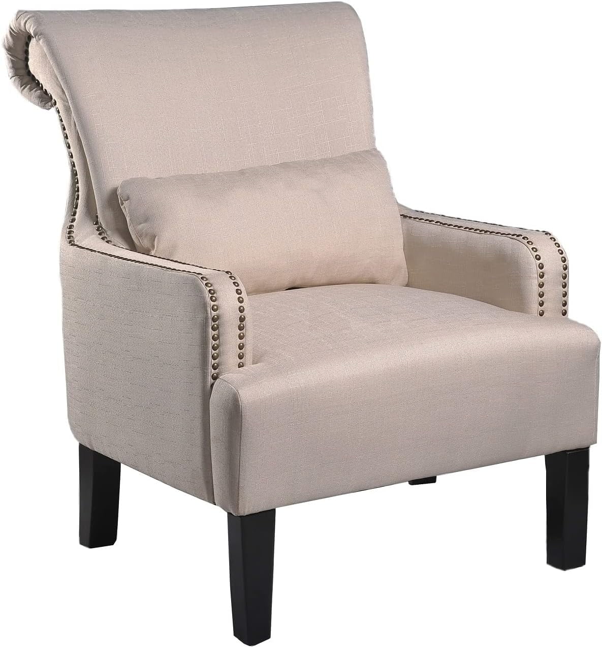 Bevin Collection Contemporary Fabric Upholstered Nail Head Trim Living Room Accent Arm Chair, Beige