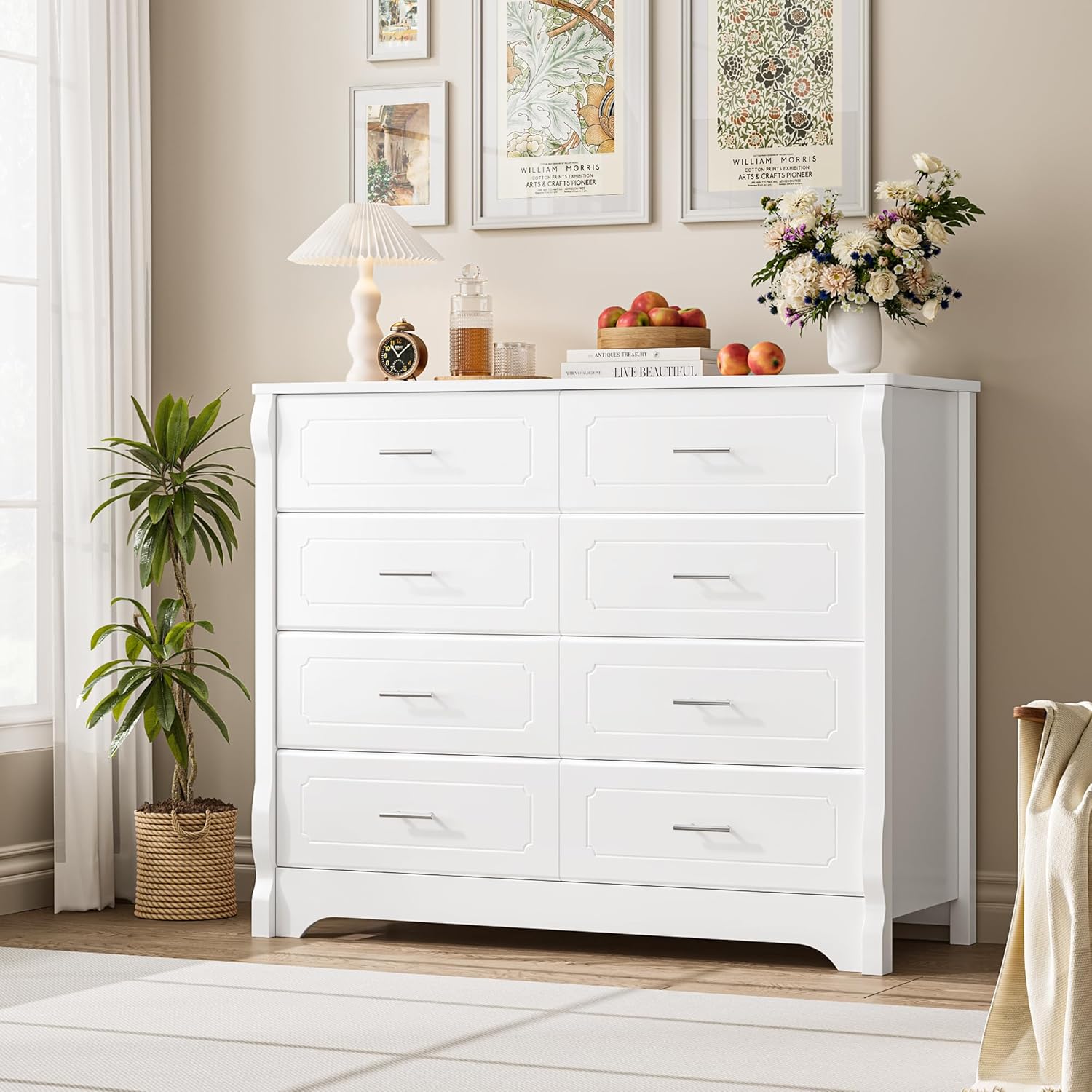 HITHOS 8 Drawer Dresser for Bedroom, White Dresser, 47" Wood Dresser & Chest of Drawers