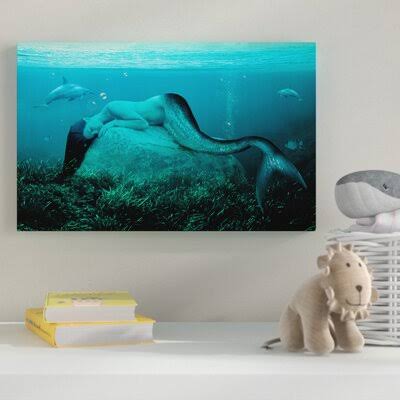 &Sleeping Mermaid& Canvas Art Zoomie Kids Size: 16x22 H x 24x22 W