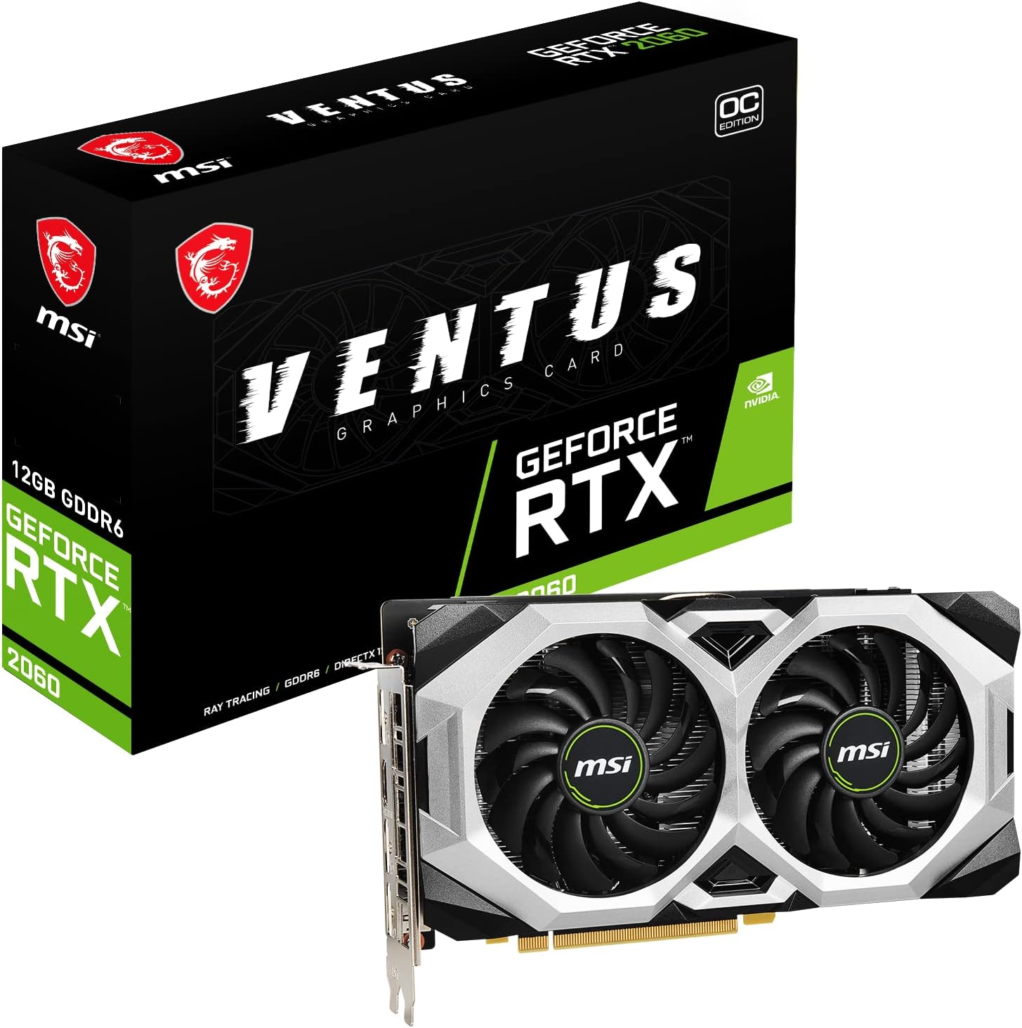 MSI Gaming GeForce RTX 2060 126GB GDRR6 192-bit HDMI/DP 1680 MHz Boost Clock Ray Tracing Turing Architecture VR Ready Graphics Card (RTX 2060 Ventus