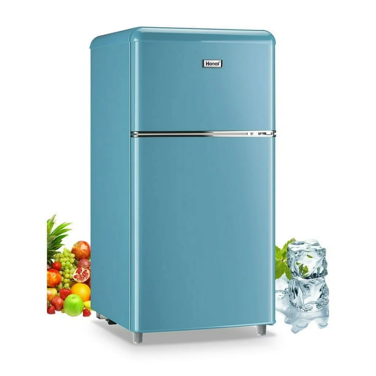 Compact Refrigerator Mini Fridge with Freezer, 3.2 Cubic Feet Retro Dual Door Small Refrigerator by WANAI with 7 Temp Modes, LED Lights