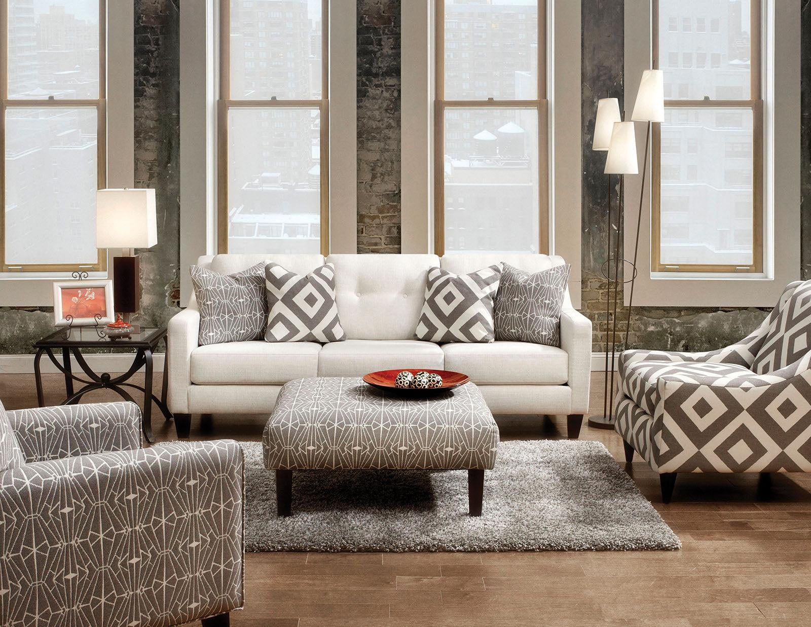 Transitional Ivory Fabric Living Room Set 3pcs Furniture of America Parker