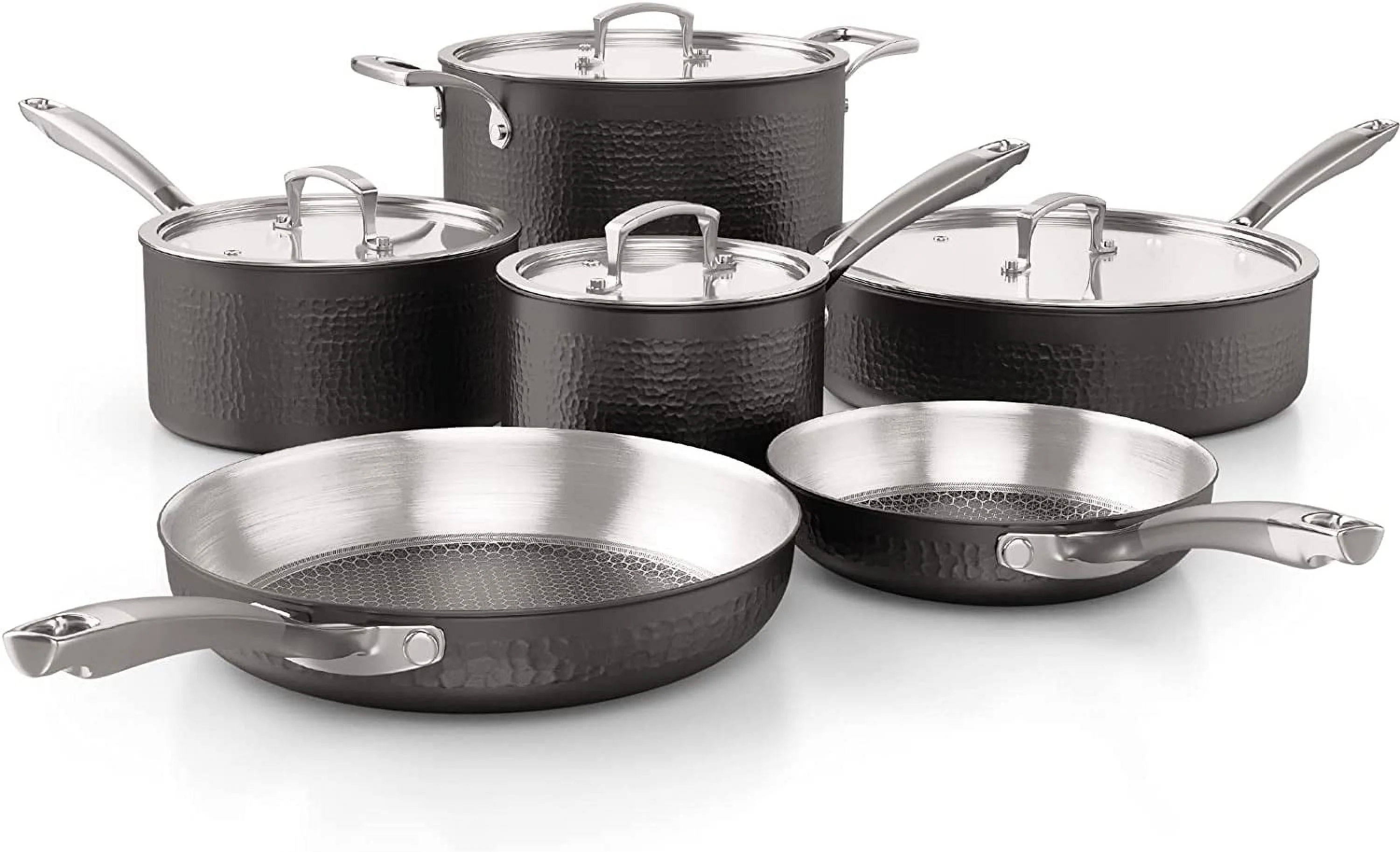Homaz life Pots and Pans Set  Tri-Ply Stainless Steel Hammered Kitchen Cookware  Induction Compatible  Dishwasher and Oven Safe  Non-Toxic