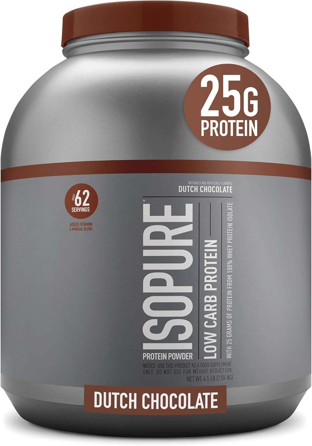 Isopure Whey Isolate Protein Powder with Vitamin C & Zinc for Immune Support, 25g Protein, Low Carb & Keto Friendly, Flavor: Dutch Chocolate