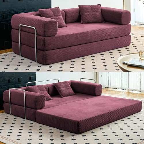 Compression Sofa - Convertible Floor Sofa Bed - with Pillow Back Support Armrest - Comfy Foldable Sofa Bed Compressed Sofa in Box - Corduroy Fabric