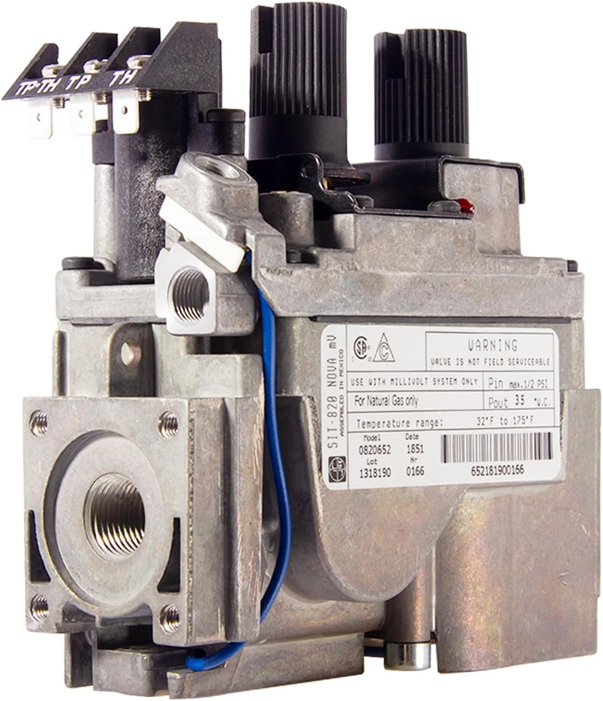 SIT-820 Nova mV Natural Gas Replacement Millivolt Gas Valve – SIT Gas Control Valve for Fireplaces, Stoves, and Gas Logs