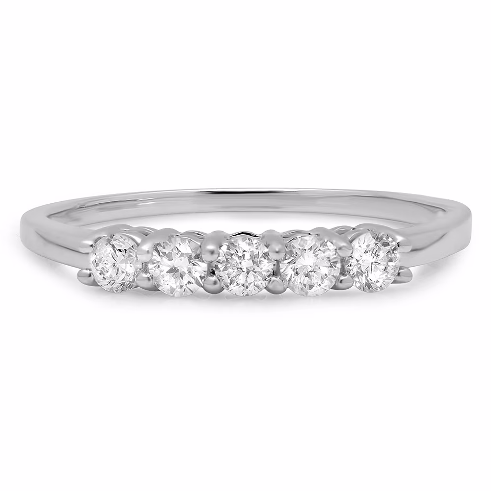 Dazzlingrock Collection 0.50 Carat (ctw) 14K Round White Diamond 5 Stone Bridal Wedding Band Ring 1/2 CT, White Gold, Size 4.5