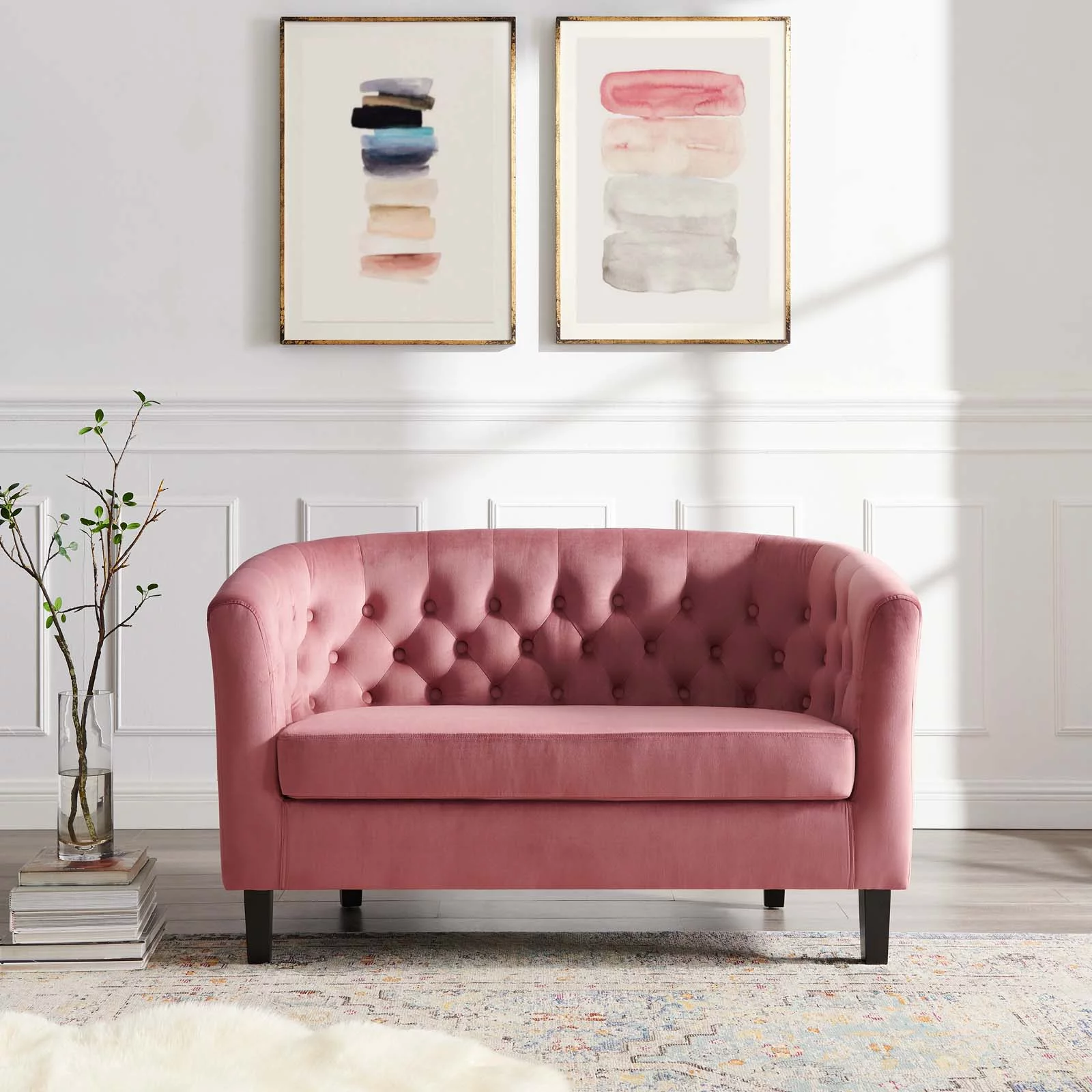 Modway Prospect Performance Velvet Loveseat in Dusty Rose