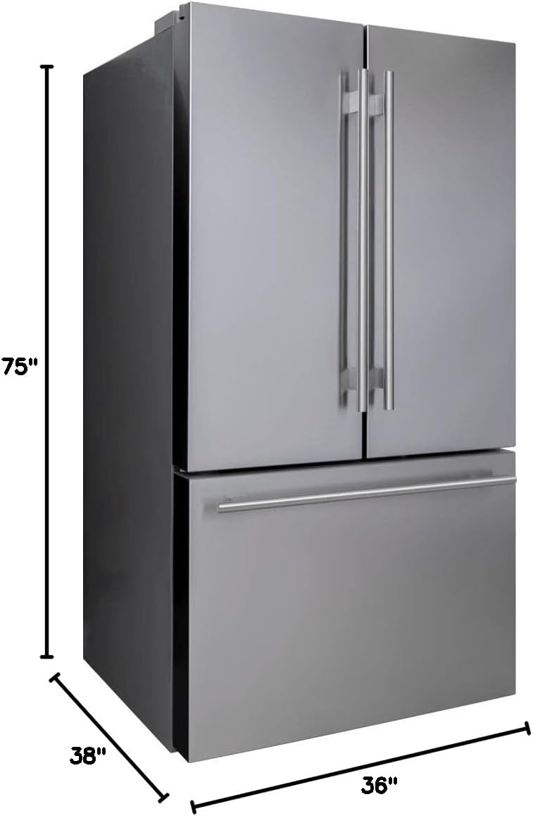 FORTÉ FFD27ESSSS 450 Series Upright Freezer Refrigerator, 36 inch, 26.6 cu. ft. Capacity, Stainless Steel, French Door Fridge, Ice Maker