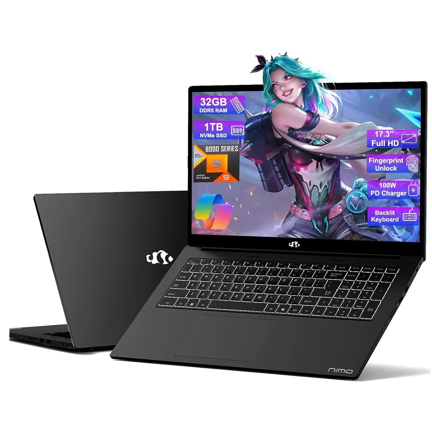 17.3 Gaming Laptop Ryzen 9 8945HS (Beat i9-13900H, Up to 5.2GHz) 32GB RAM, 1TB SSD, Radeon 780M, PD 100W Type-C AI-Enhanced for Copilot VR Ready