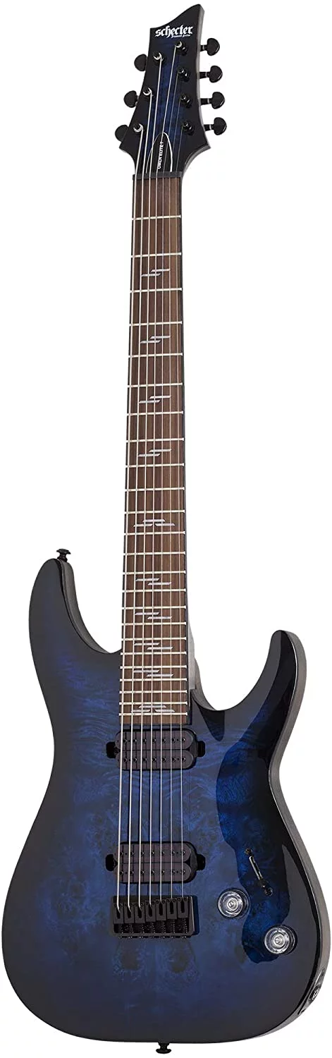 Schecter 2458 Omen Elite 7 Guitar, Rosewood Fretboard, See Thru Blue Burst - Curated Treasures Market