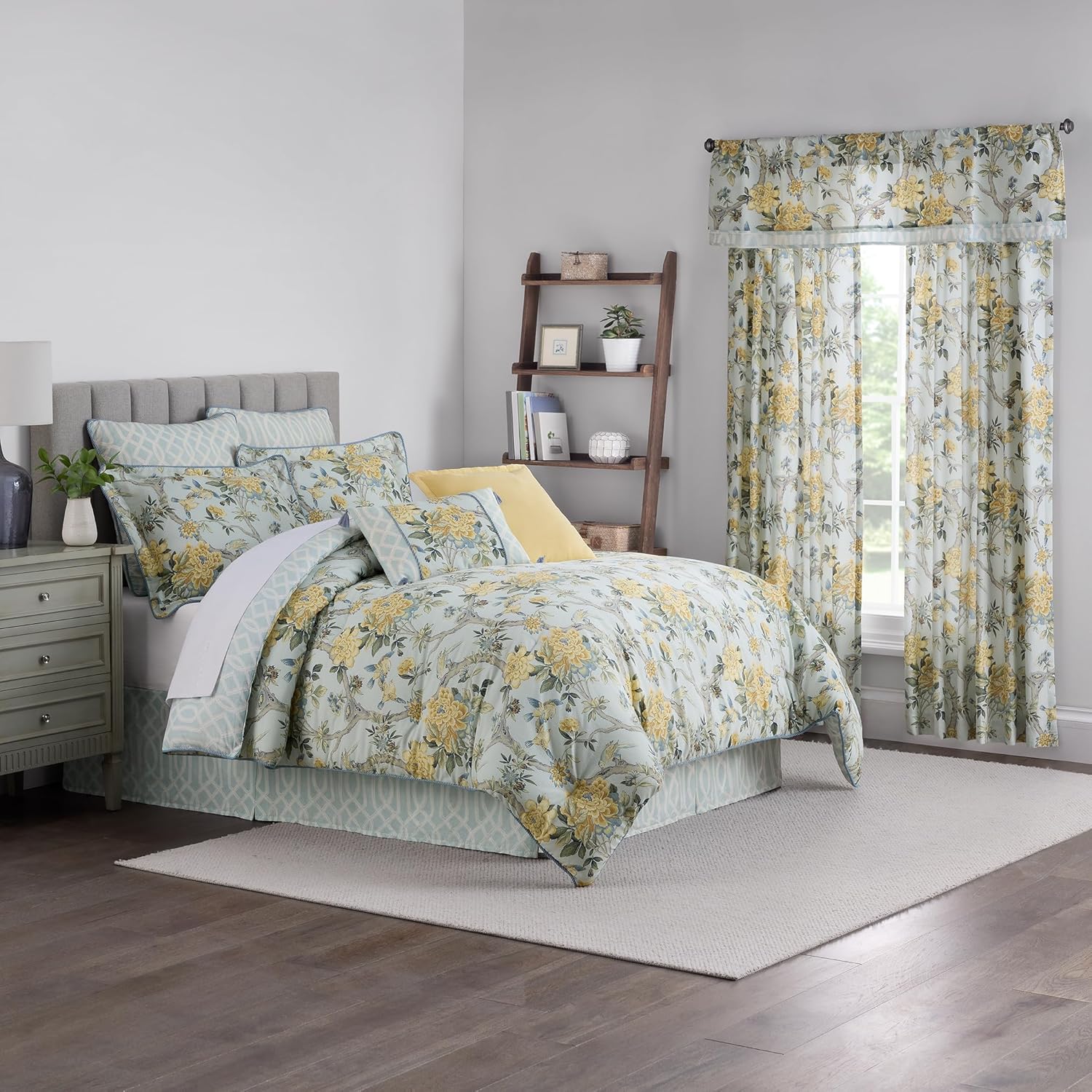 Waverly Peony Gardens 4 Piece Cotton Comforter Set, Embellished All Season Bedding, includes One Comforter, One Bed Skirt and Two Pillow Shams