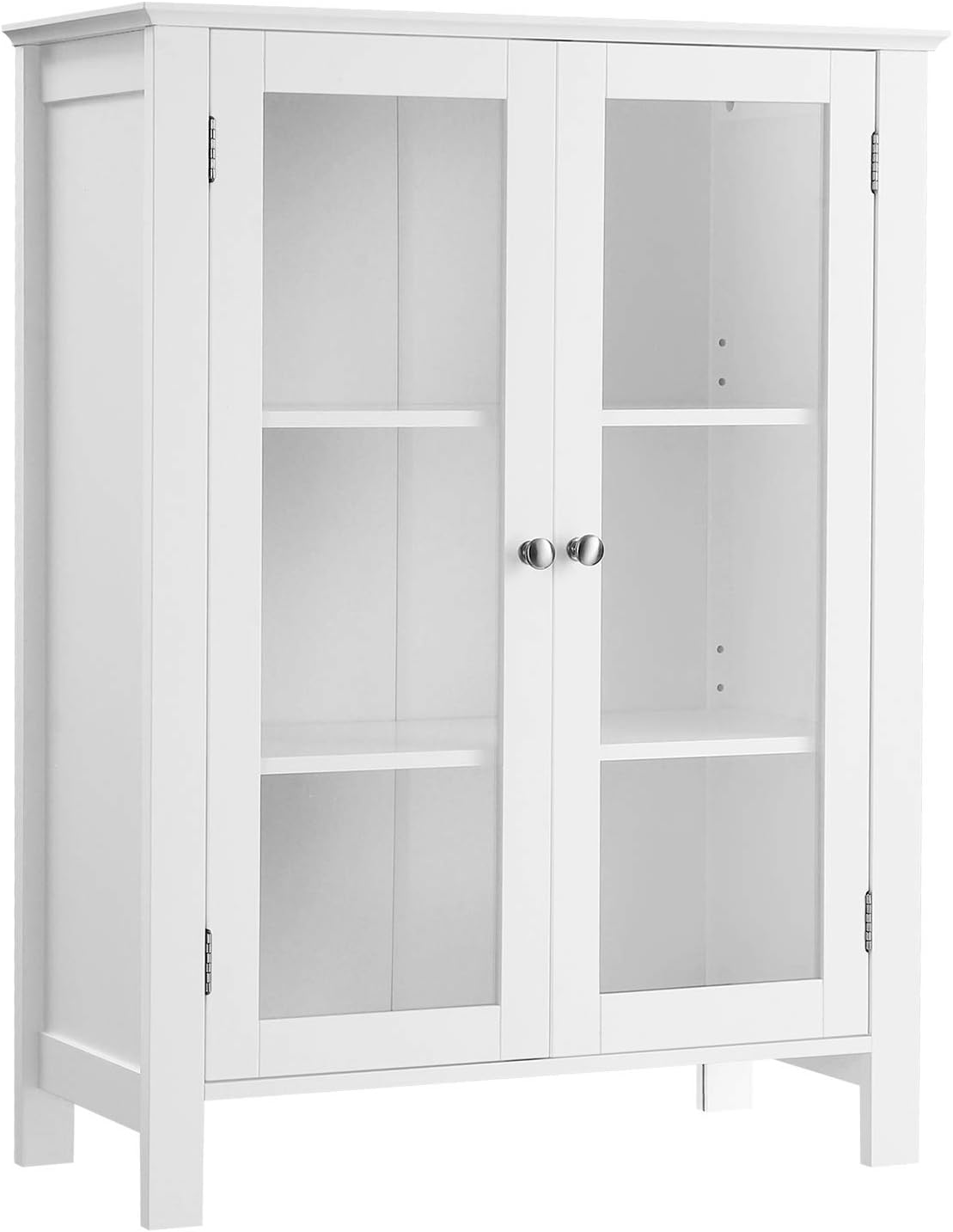 VASAGLE Storage Cabinet, Sideboard, Display Cupboard with 2 Adjustable Shelves, Transparent Glass Doors, Handles, Scandinavian Nordic