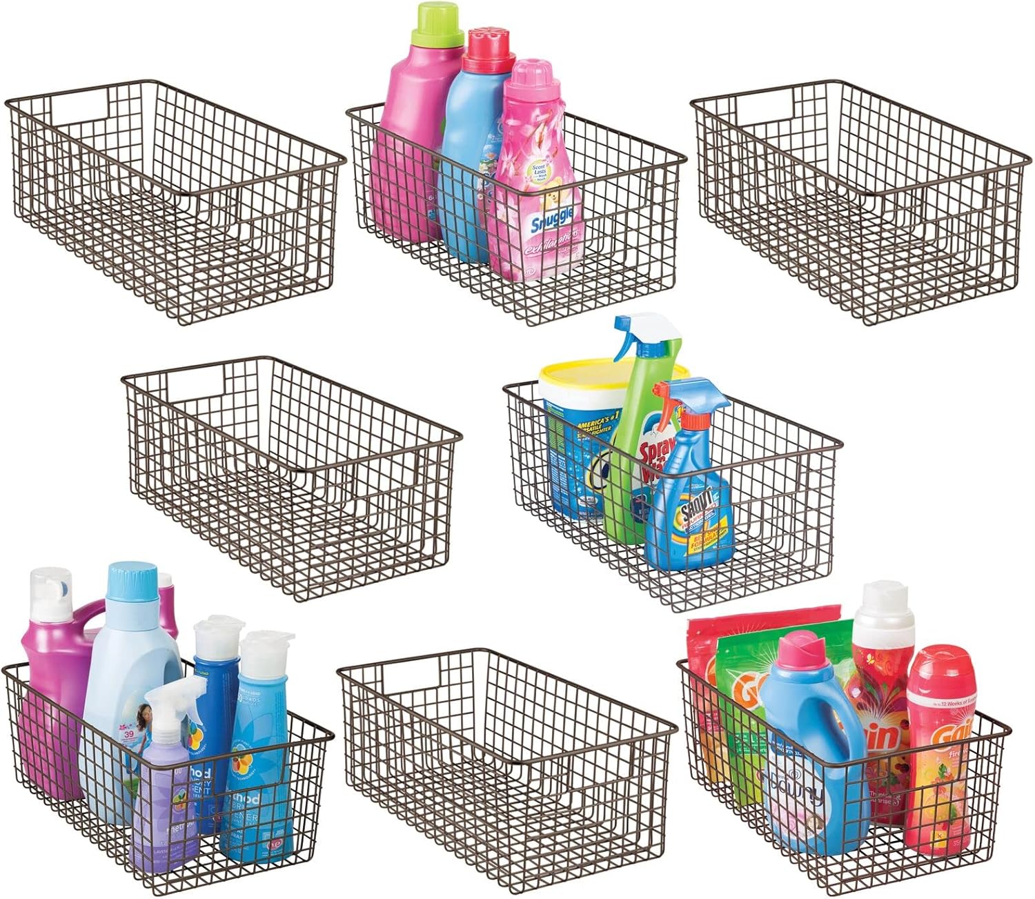mDesign Household Deep Metal Wire Storage Organizer Bin Basket, Built-in Handles - Laundry Room, Kitchen Cabinets, Pantry, Closets, Bedrooms