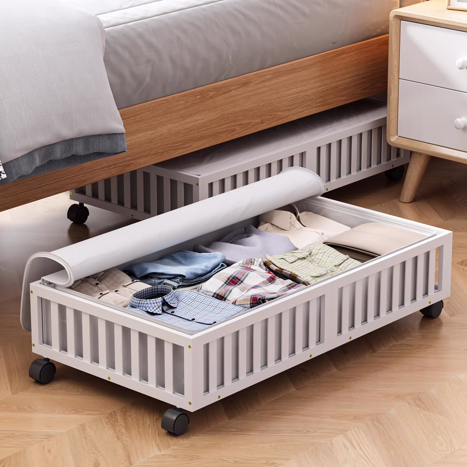 Under Bed Storage Containers with Wheels, 2 Pack Under the Bed Shoe Storage Bins