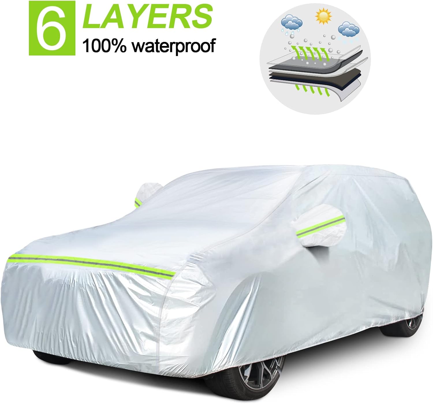 SUV Car Cover CIVOSE Waterproof All Weather 6 Layers 193-208 Full Exterior Car Covers for Automobiles All Weather Waterproof Universal Car Cover for