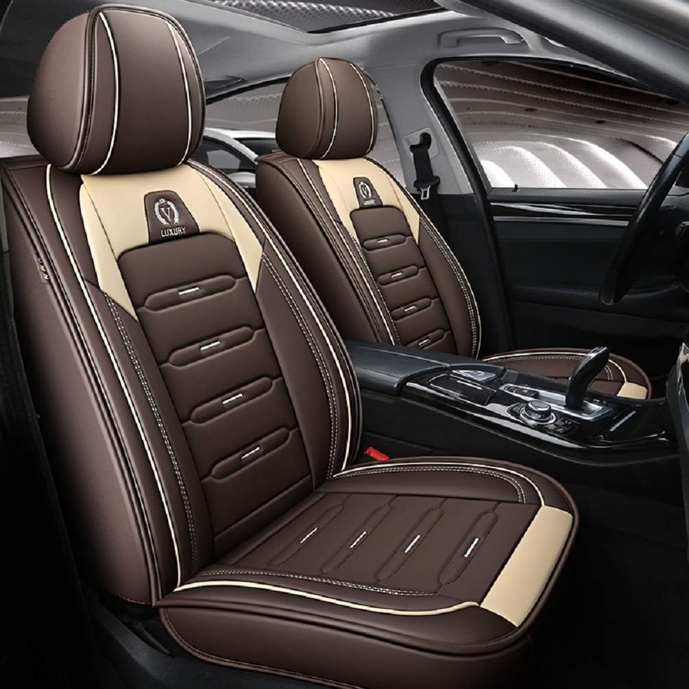 Youth Faction Luxury Leather Car Seat Covers 5 Seats Full Set Universal Fit (Black-red)