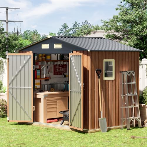 Outdoor Storage Shed, 5x3 Ft Metal Steel Tiny House with Lockable Door, Vertical Outside Storage Building for Garden, Backyard, Lawn, Patio Utility