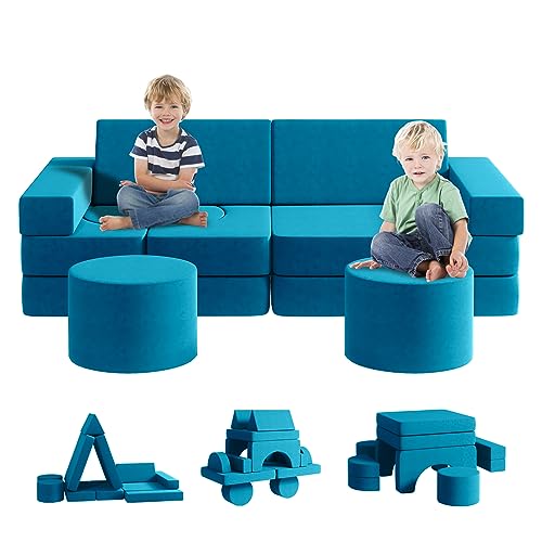Modular Kids Play Couch13PCS, Modular Couch Kids with 2 ottomans, Fold Out Kids Couch for Playroom Bedroom, Modular Kids Couch for Boys and Girls