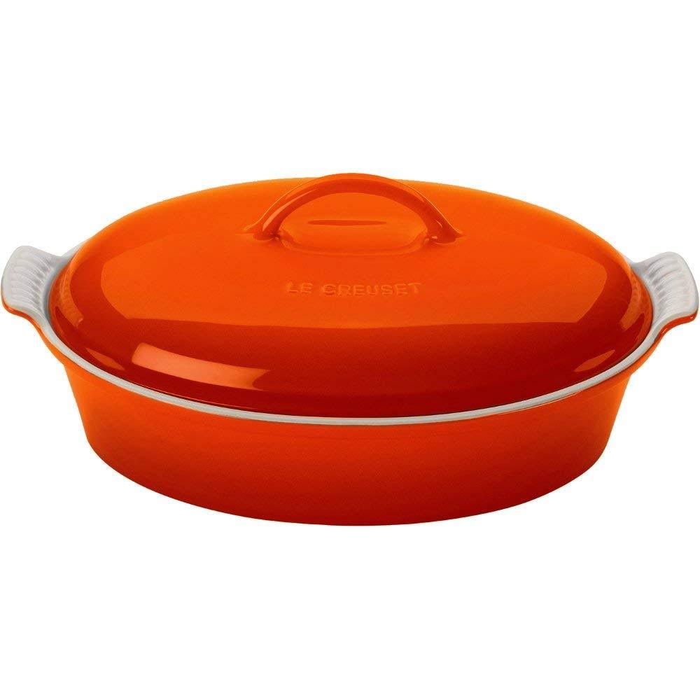 Le Creuset Stoneware 4-Quart Covered Oval Casserole, Flame