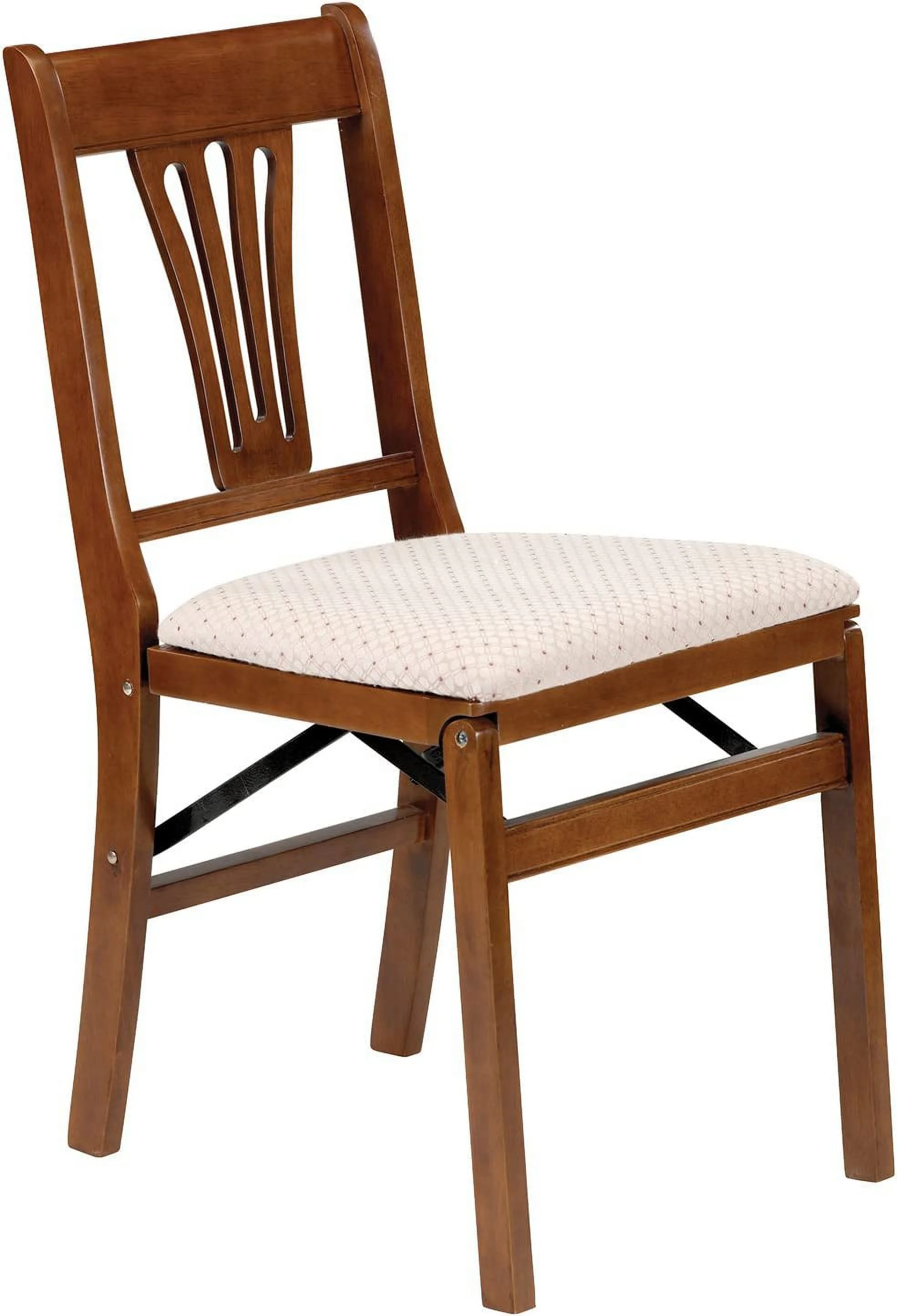 Stakmore Urn Premium Solid Wood Dining Table Folding Chair Set With Fabric Padded Upholstered Seat, Fruitwood/Blush (2 Pack)