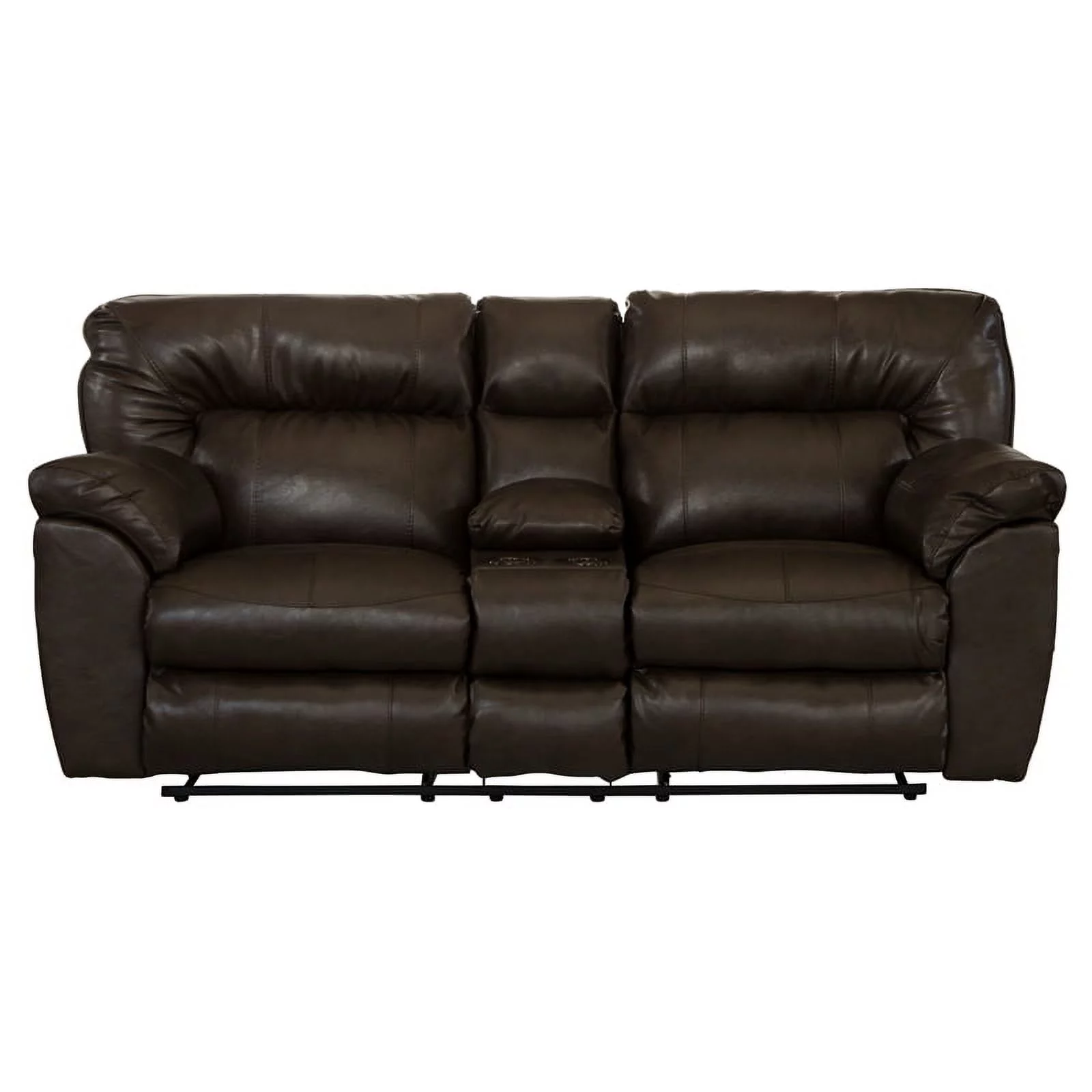 Catnapper Nolan Reclining Console Loveseat in Brown Faux Leather