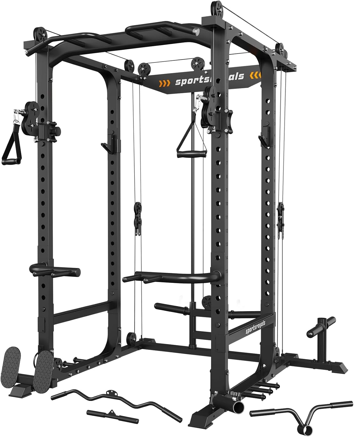 Sportsroyals Power Cage,1600lbs Multi-Function Power Rack with Adjustable Cable Crossover System and More Training Attachment