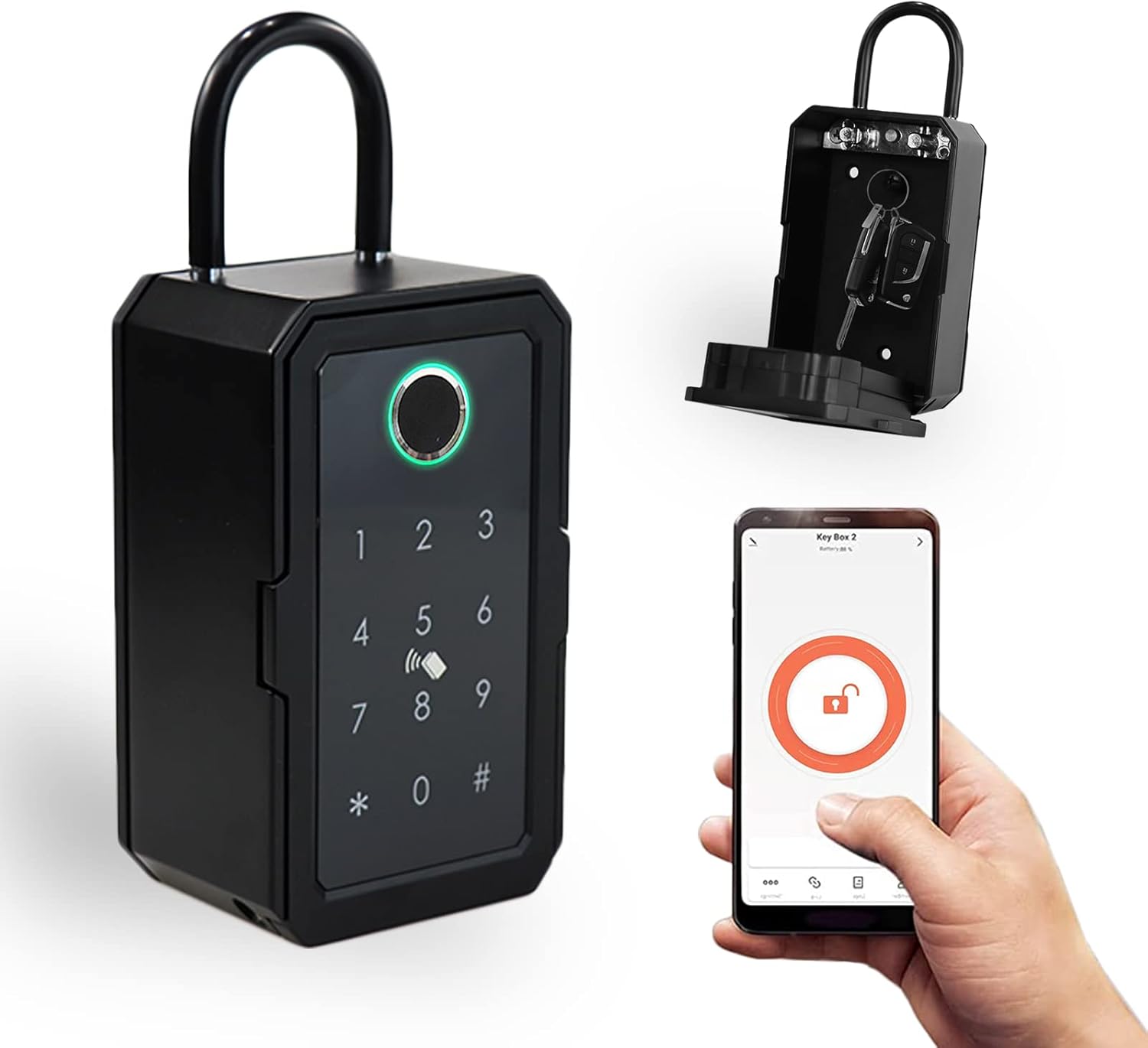Key Lock Box, Smart Wireless Lock Box with App Remote Access, Large Key Safe for House, Waterproof