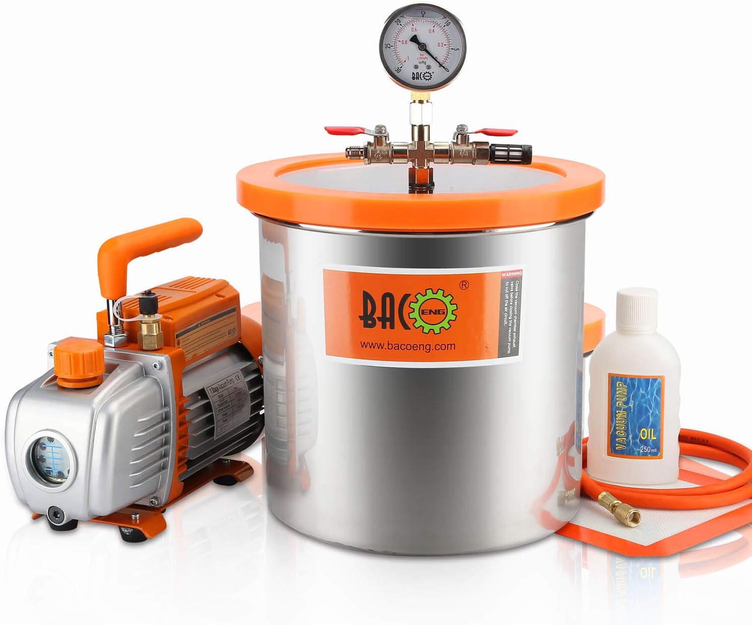 BACOENG 3 Gallon Vacuum Chamber Kit with 3.6 CFM 1 Stage Vacuum Pump HVAC