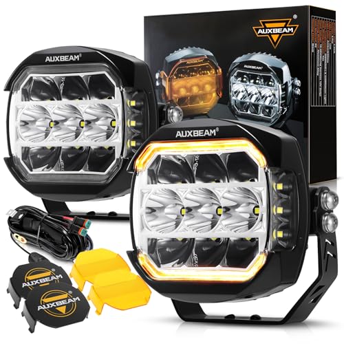 Auxbeam V-MAX Series 72W LED Pod Driving Lights, 4x2.5 Inch Rectangle Side Shooter Offroad Cube Spotlights with Amber DRL